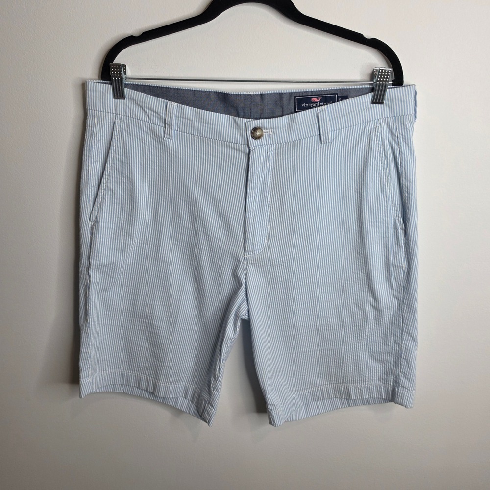 Vineyard Vines Breaker Shorts Mens 34 Blue White Seersucker Striped Chino
